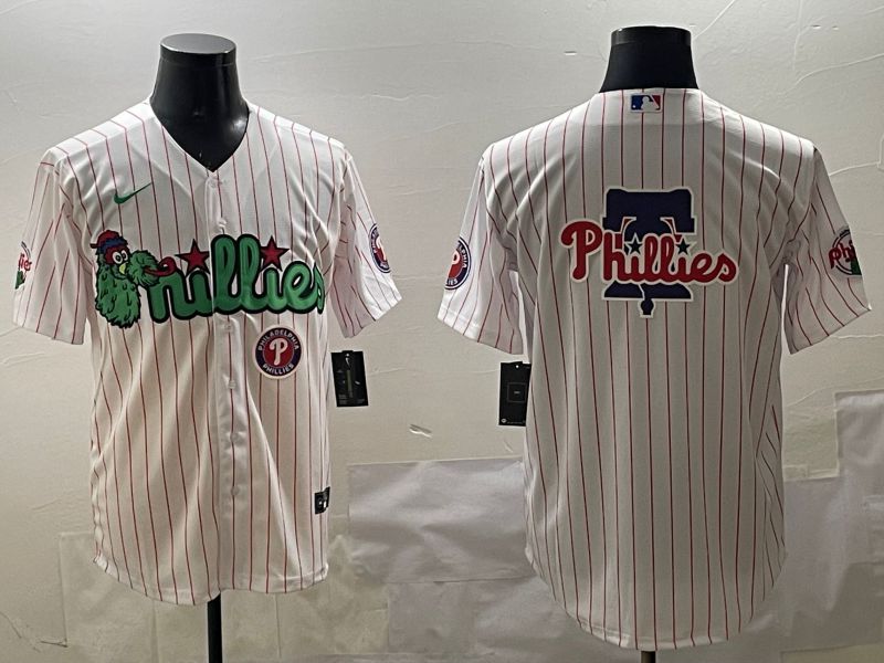 Men Philadelphia Phillies Blank White Stripe Joint Name 2025 Nike MLB Jersey style 4